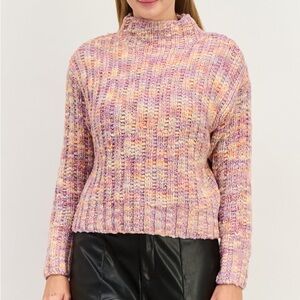 Dex size large Women’s Pink Multi-Color Mock Neck Sweater